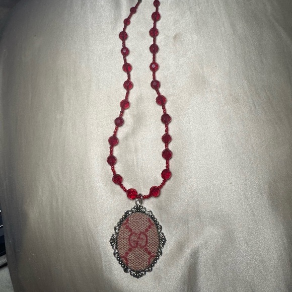 Jewelry - Elegant Red Beaded Necklace with Ornate Pendant